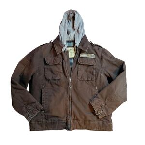 urban pipeline Brown Jacket with Gray Hood